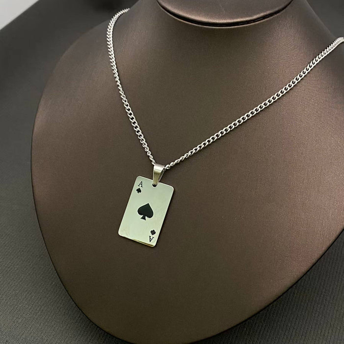 Stainless Steel Ace Of Spades Necklace