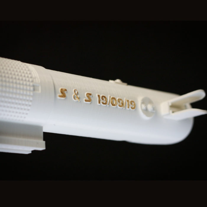 Custom engraved names lightsaber hilt for sci-fi themed wedding