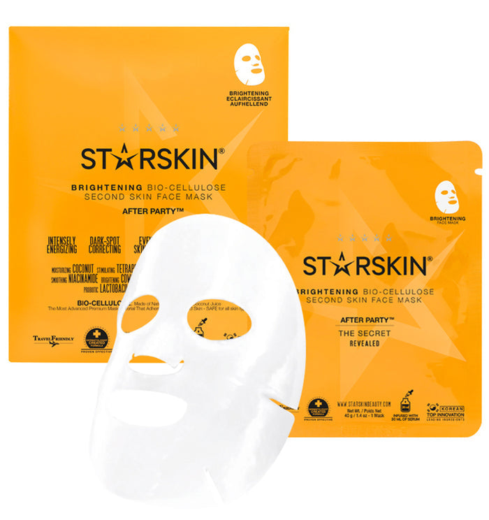 Starskin After Party Brightening Coconut Bio-Cellulose Face Mask, hydrating skincare mask with coconut extract.