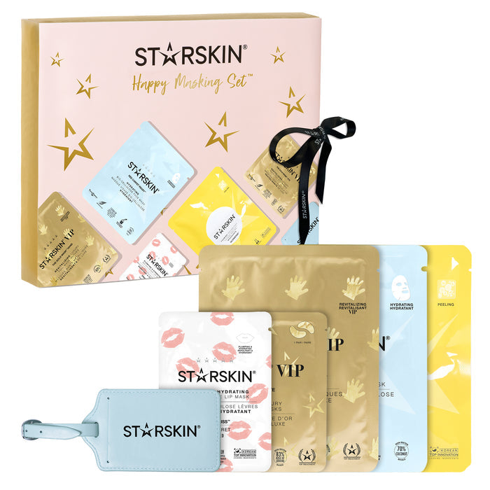 STARSKIN Happy Masking Gift Set with skincare masks and peels for nourishing and revitalizing skin, displayed in a gift box.