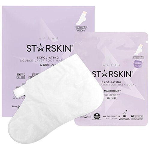 STARSKIN Magic Hour exfoliating double-layer foot mask socks for soft, refreshed skin with nourishing ingredients.
