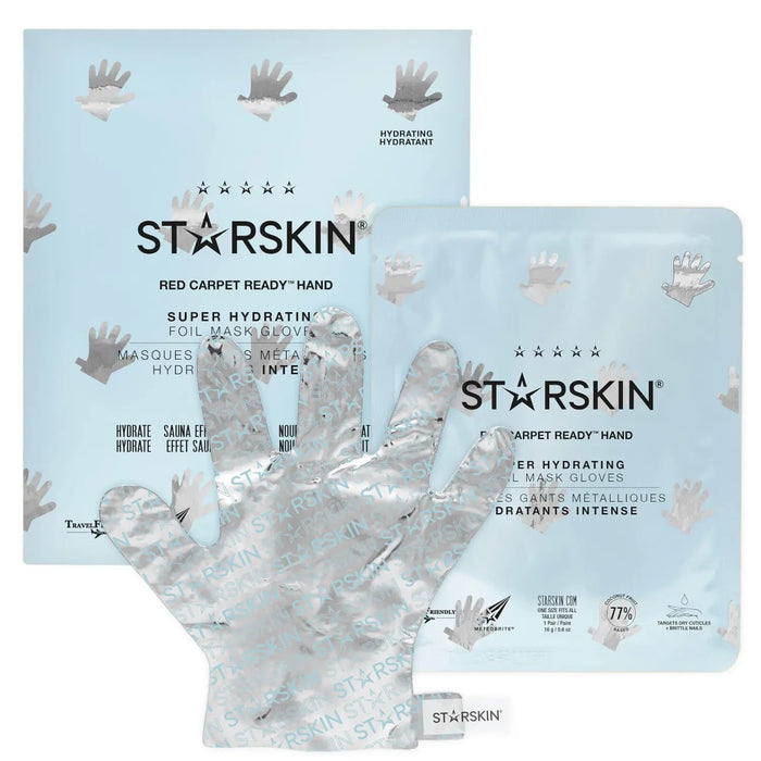 STARSKIN Red Carpet Ready Hand Hydrating Foil Mask Gloves for super moisturizing skin care and hand treatment.