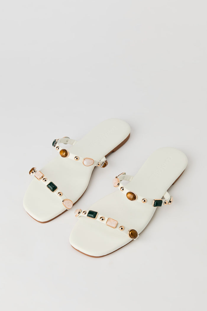 Stone Bead Double Band Sandal