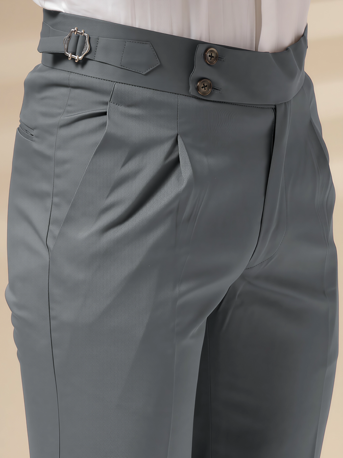 Stone Grey Signature Buttoned Gurkha Pants by ITALIAN VEGA®