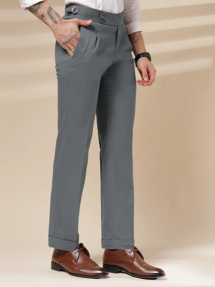 Stone Grey Signature Buttoned Gurkha Pants by ITALIAN VEGA®