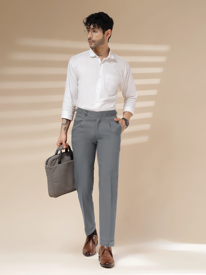 Stone Grey Signature Buttoned Gurkha Pants by ITALIAN VEGA®