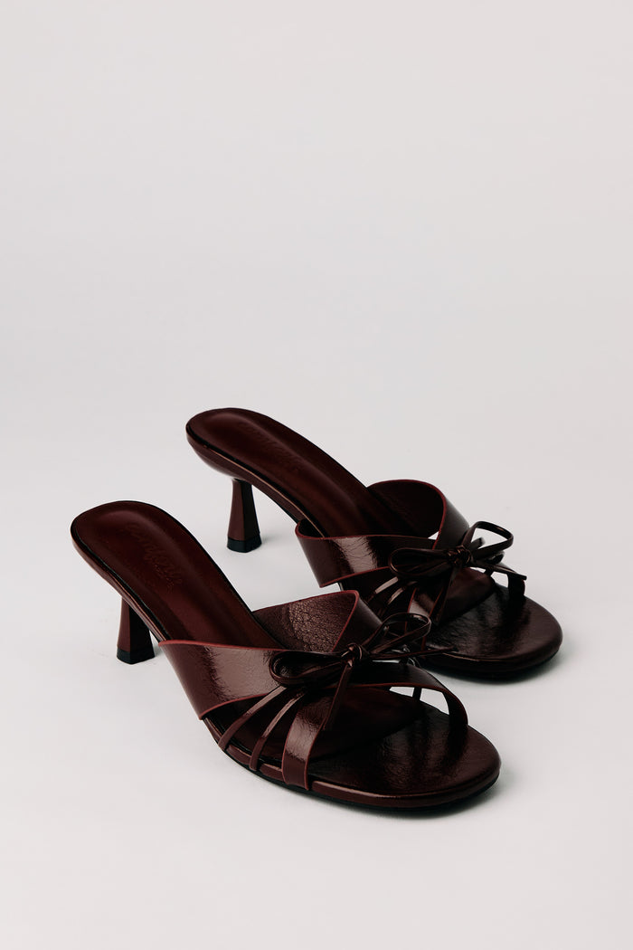 Strappy Bow Kitten Heeled Mule