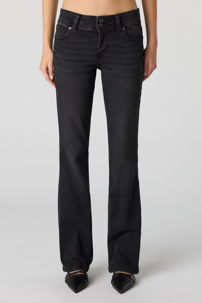 Stretch Low Rise Bootcut Washed Black Jean
