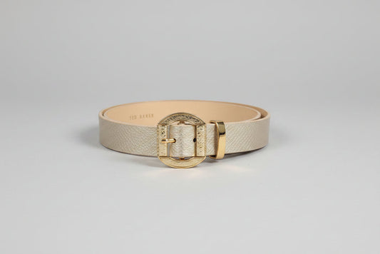 Ted Baker Pink & Gold Leather Waist-Belt - Snakeskin Print - Buckle - Good Used Condition