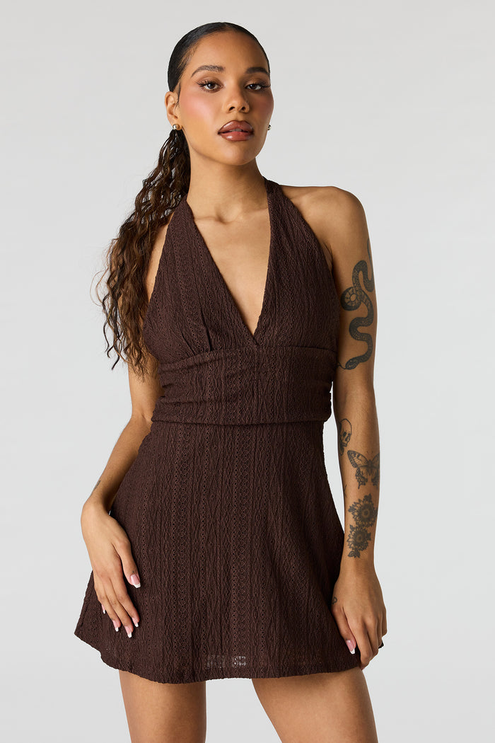 Textured Mini Halter Dress