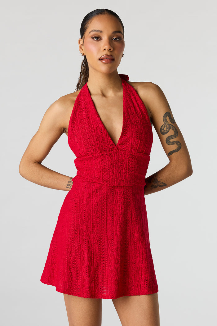 Textured Mini Halter Dress