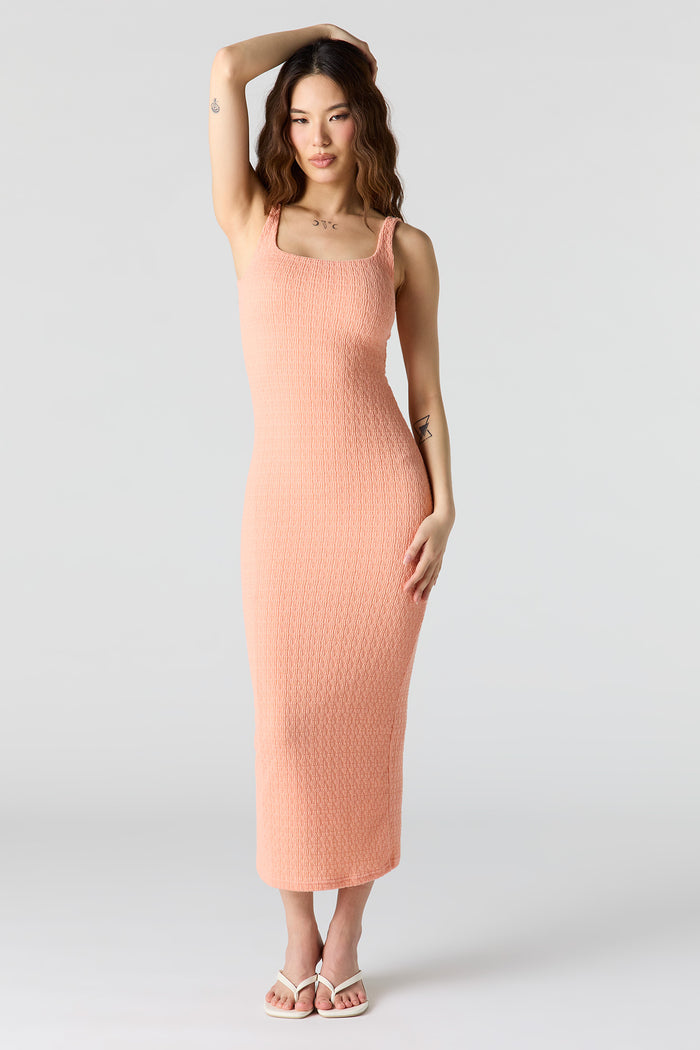 Textured Square Neck Bodycon Midi Dress