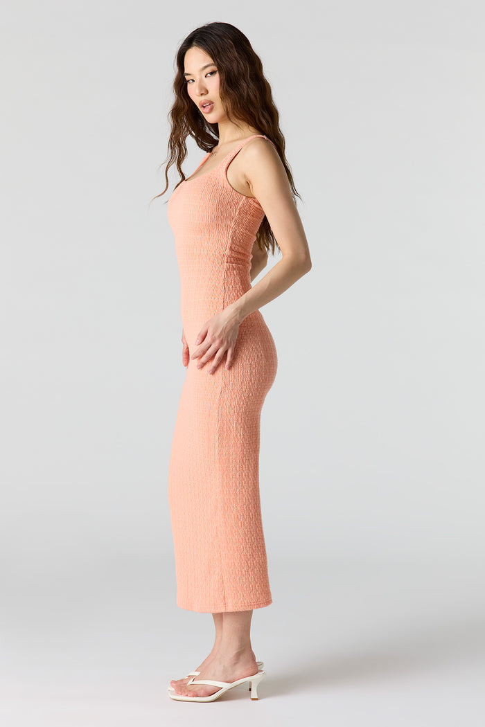 Textured Square Neck Bodycon Midi Dress