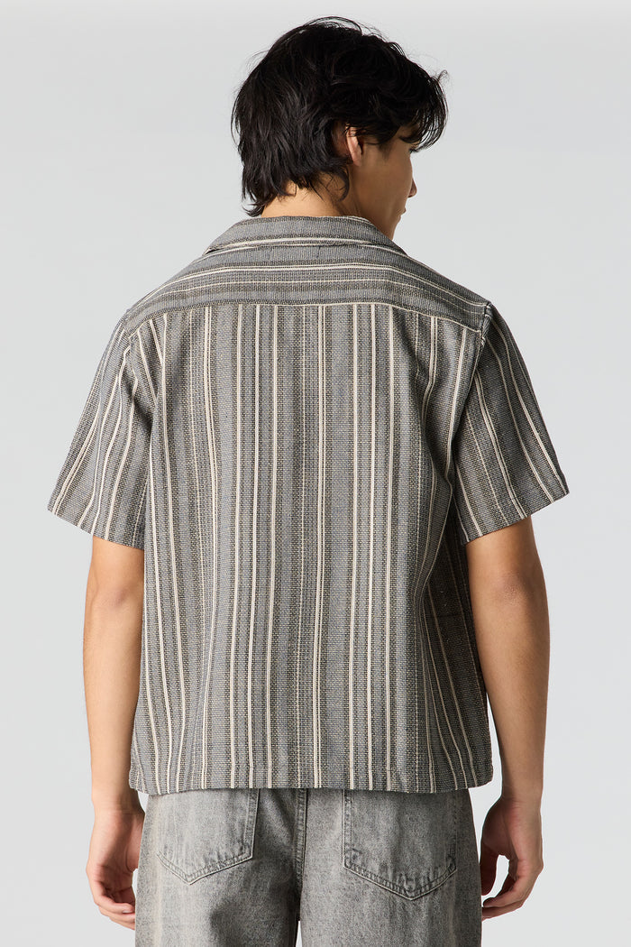 Textured Striped Button-Up Top