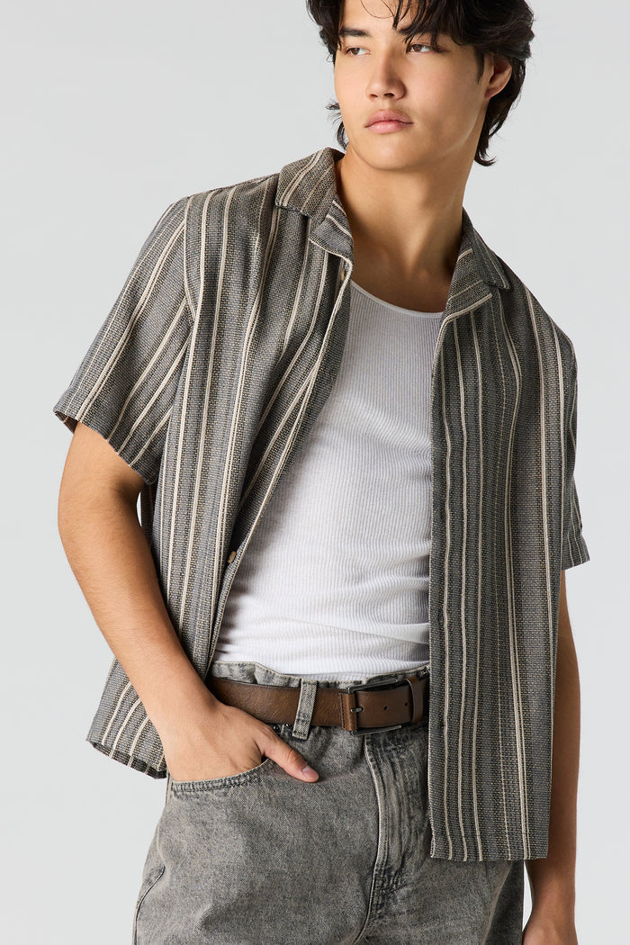 Textured Striped Button-Up Top