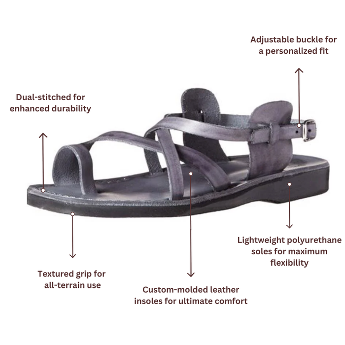 The Good Shepherd Buckle - Leather Toe Loop Sandal | Grey