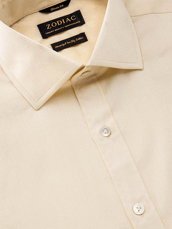 Tramonti Cream Solid Full Sleeve Double Cuff Classic Fit Classic Formal Two Ply Mercerized Cotton Shirt