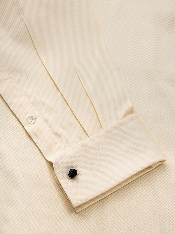 Tramonti Cream Solid Full Sleeve Double Cuff Classic Fit Classic Formal Two Ply Mercerized Cotton Shirt