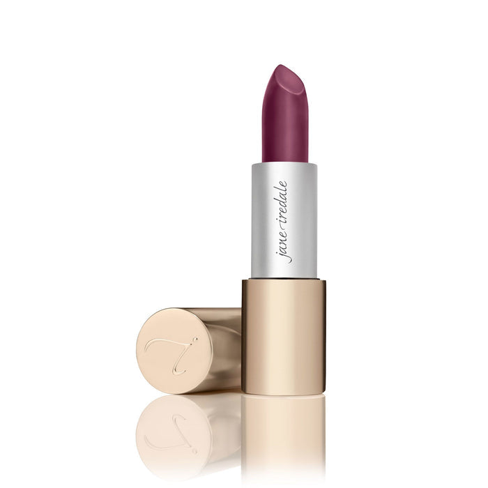 Deep berry shade lipstick in a sleek gold and silver tube, showcasing Triple Luxe Long Lasting Naturally Moist Lipstick | Jane Iredale for a vibrant, moisturizing finish.