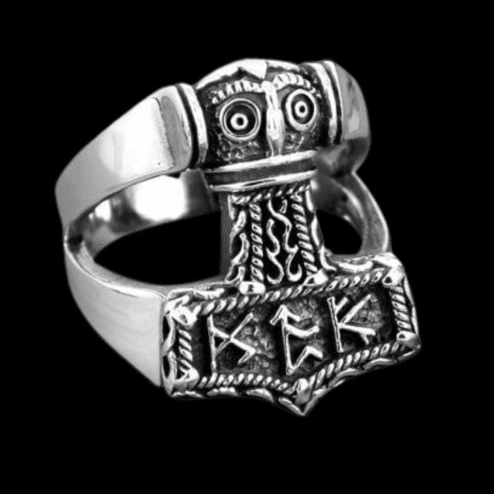 vkngjewelry Bagues Thunder God Thor Hammer Mjölnir Mjolnir Futhark Norse Runes Biker Ring 925 Sterling Silver