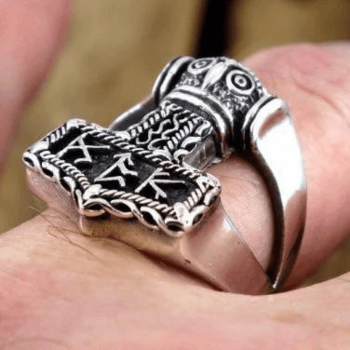 vkngjewelry Bagues Thunder God Thor Hammer Mjölnir Mjolnir Futhark Norse Runes Biker Ring 925 Sterling Silver