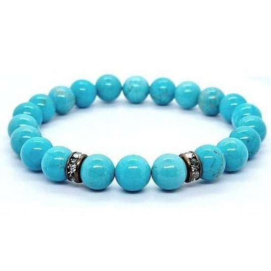 Turquoise and howlite beaded bracelet in blue and white natural stone