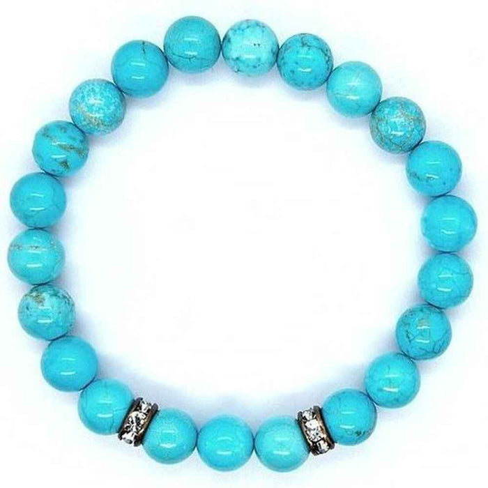 Turquoise and howlite beaded bracelet, blue and white, view 2