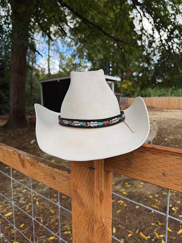 Twister Hand Tooled Painted Feathers Hat Band