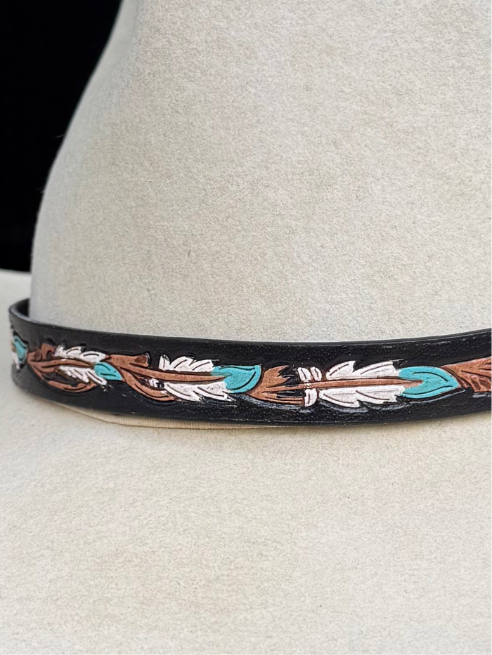 Twister Hand Tooled Painted Feathers Hat Band