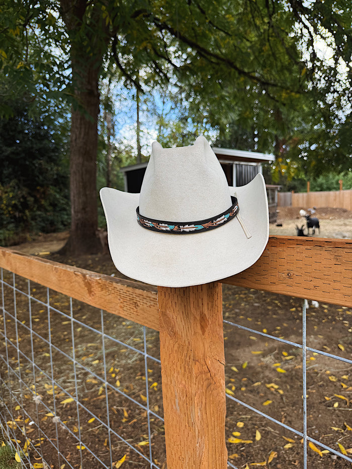 Twister Hand Tooled Painted Feathers Hat Band