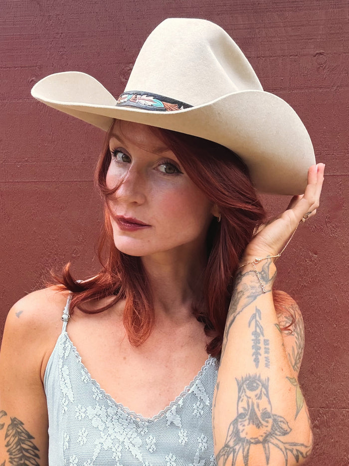 Twister Hand Tooled Painted Feathers Hat Band