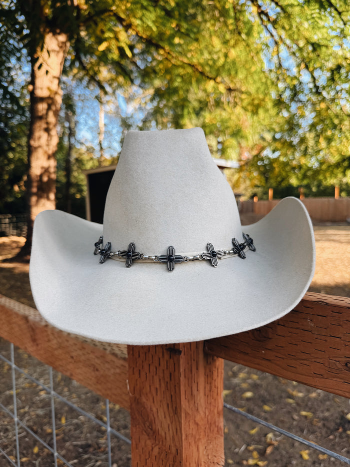 Twister Hat Band 1" Gun Metal Engraved Cross Black