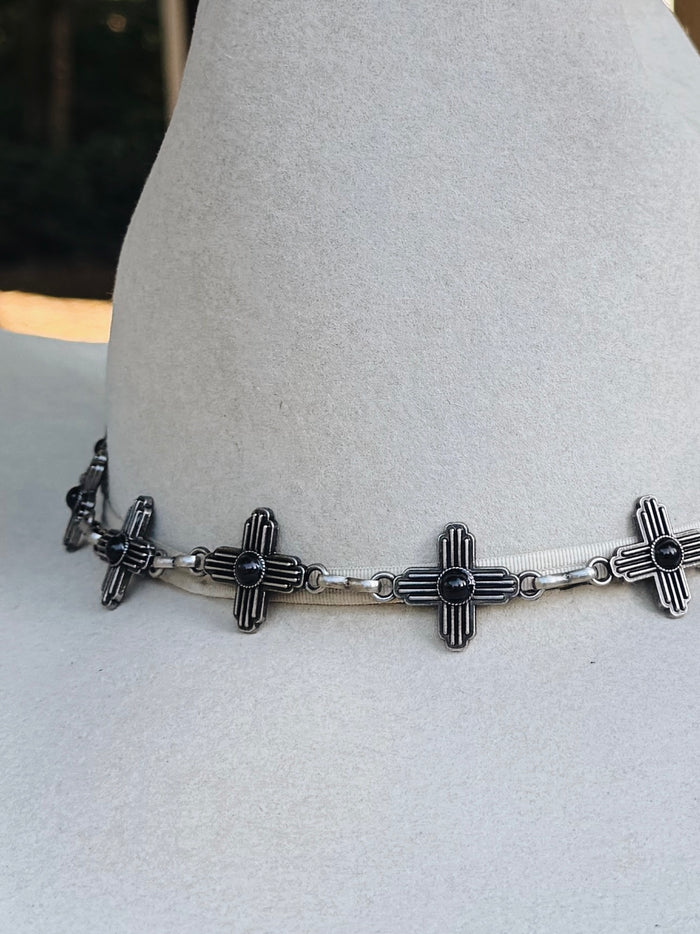 Twister Hat Band 1" Gun Metal Engraved Cross Black