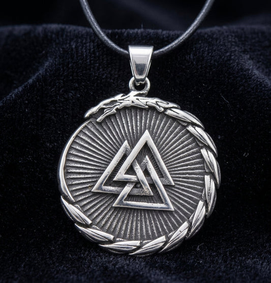 vkngjewelry Pendant Vegvisir and Valknut ringed with Jörmungandr 316L Pendant