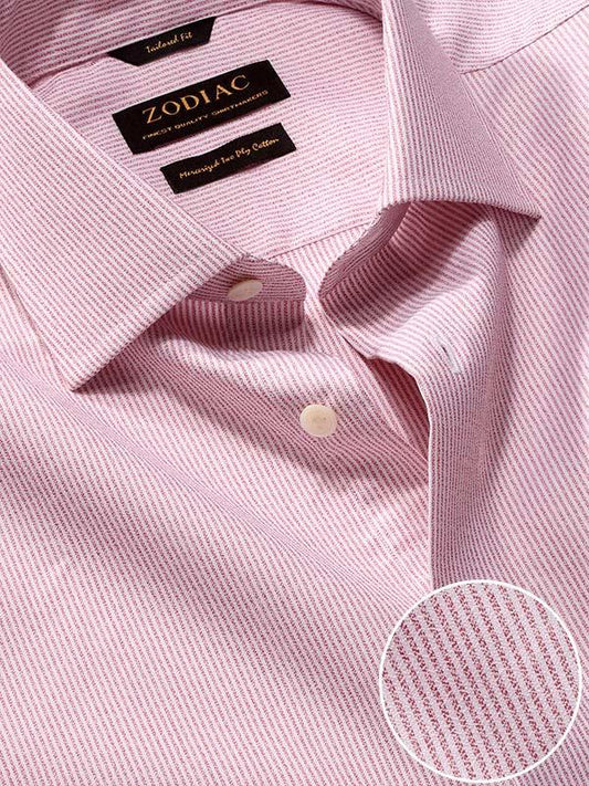 Vercelli Red Striped Full Sleeve Single Cuff Tailored Fit Semi Formal Two Ply Mercerized Cotton Shirt
