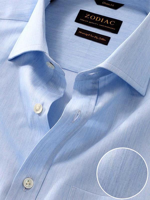 Vercelli Sky Solid Full Sleeve Single Cuff Classic Fit Semi Formal Two Ply Mercerized Cotton Shirt