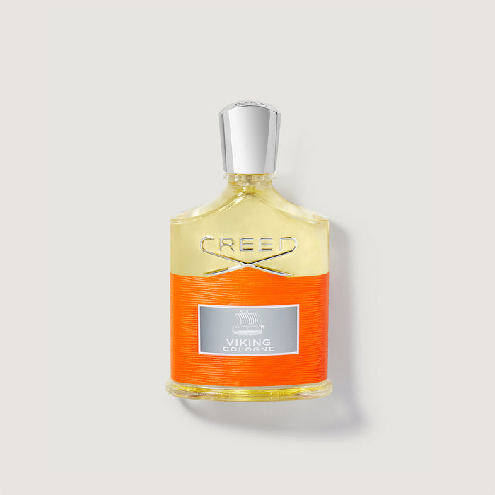 Creed Viking Cologne 50ml Bottle - Orange Label, Silver Cap, Front View | Creed Fragrances