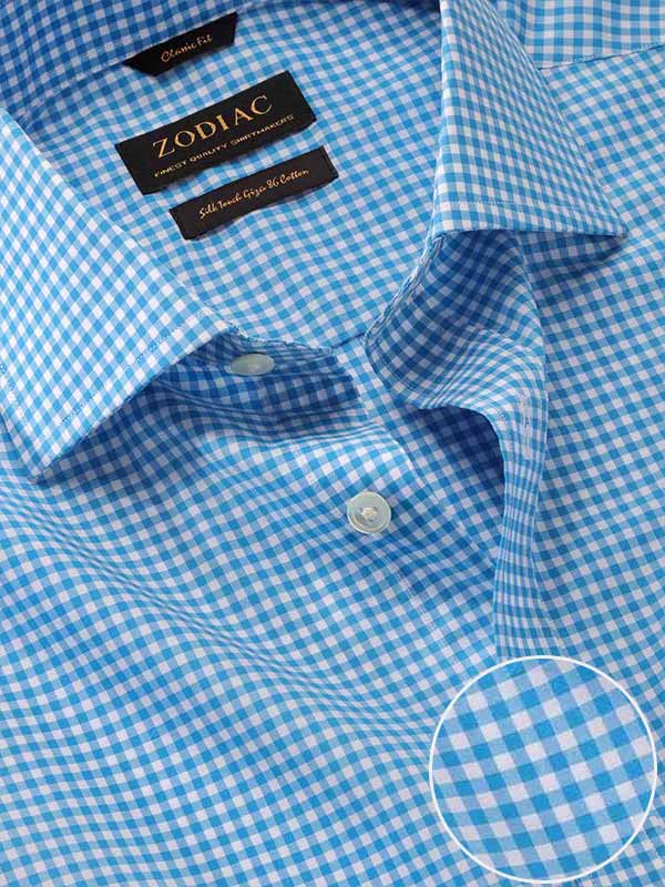 Vivace Blue Check Full Sleeve Single Cuff Classic Fit Semi Formal Silk Touch Egyptian Giza Cotton Shirt