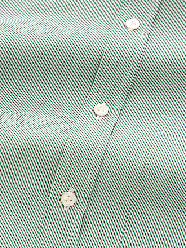 Vivace Green Striped Full Sleeve Single Cuff Classic Fit Semi Formal Silk Touch Egyptian Giza Cotton Shirt