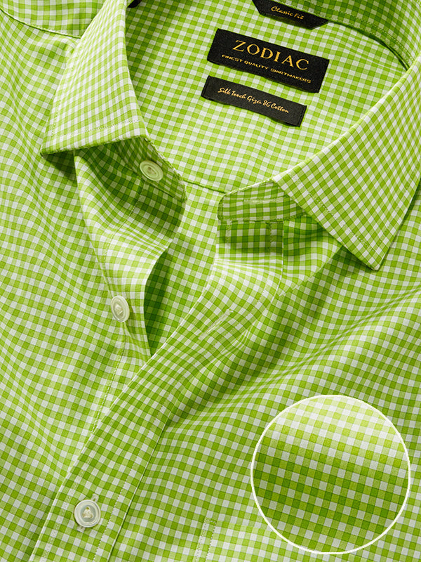 Vivace Lime Check Full Sleeve Single Cuff Classic Fit Semi Formal Silk Touch Egyptian Giza Cotton Shirt