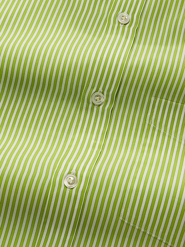 Vivace Lime Striped Full Sleeve Single Cuff Classic Fit Semi Formal Silk Touch Egyptian Giza Cotton Shirt