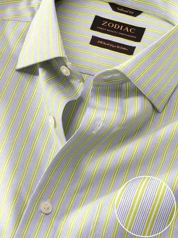 Vivace Lime Striped Full Sleeve Single Cuff Tailored Fit Semi Formal Silk Touch Egyptian Giza Cotton Shirt