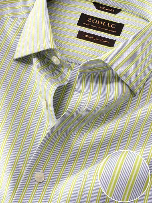Vivace Lime Striped Full Sleeve Single Cuff Tailored Fit Semi Formal Silk Touch Egyptian Giza Cotton Shirt