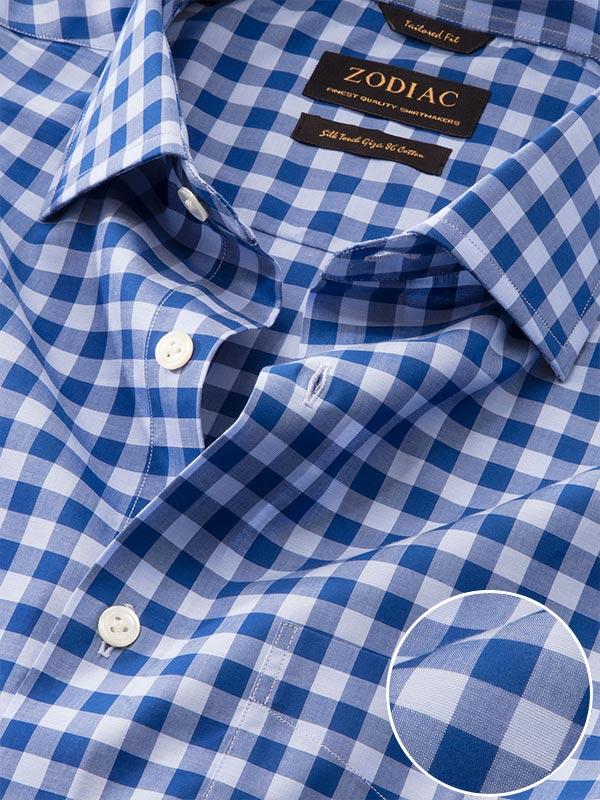 Vivace Navy Check Full Sleeve Single Cuff Tailored Fit Semi Formal Silk Touch Egyptian Giza Cotton Shirt