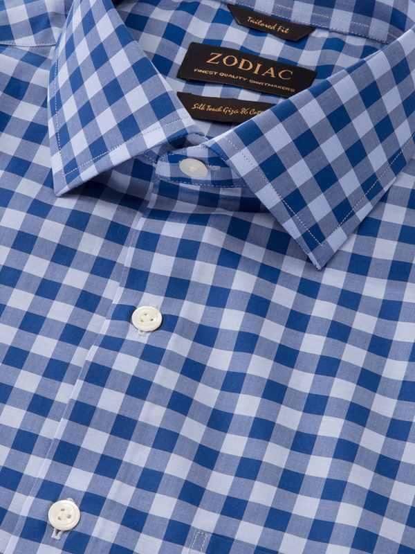 Vivace Navy Check Full Sleeve Single Cuff Tailored Fit Semi Formal Silk Touch Egyptian Giza Cotton Shirt