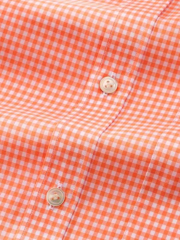 Vivace Orange Check Full Sleeve Single Cuff Classic Fit Semi Formal Silk Touch Egyptian Giza Cotton Shirt