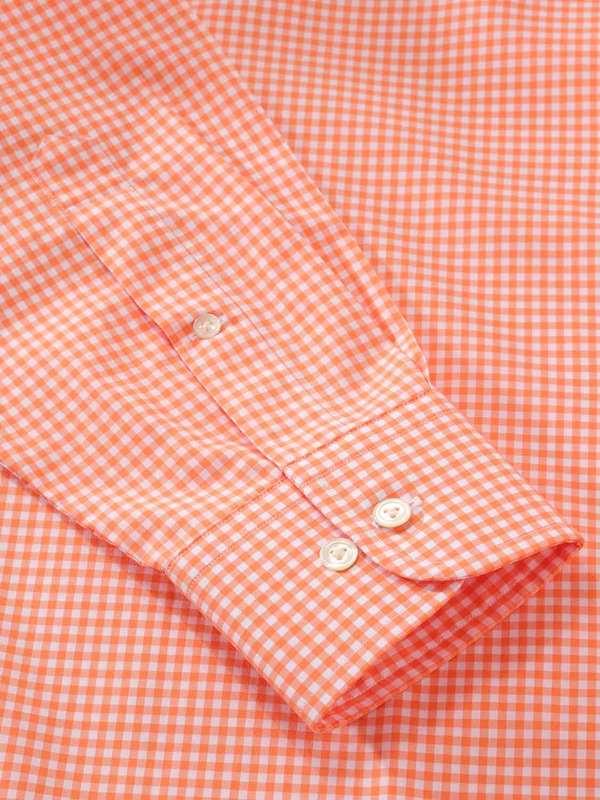 Vivace Orange Check Full Sleeve Single Cuff Classic Fit Semi Formal Silk Touch Egyptian Giza Cotton Shirt