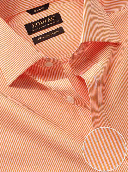 Vivace Orange Striped Full Sleeve Single Cuff Classic Fit Semi Formal Silk Touch Egyptian Giza Cotton Shirt