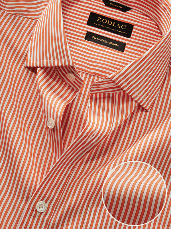 Vivace Orange Striped Full Sleeve Single Cuff Classic Fit Semi Formal Silk Touch Egyptian Giza Cotton Shirt