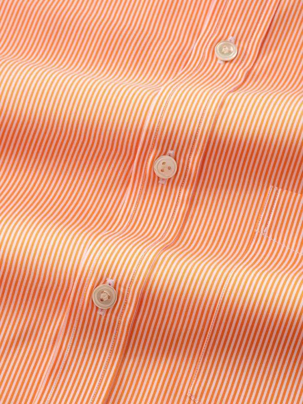 Vivace Orange Striped Full Sleeve Single Cuff Classic Fit Semi Formal Silk Touch Egyptian Giza Cotton Shirt